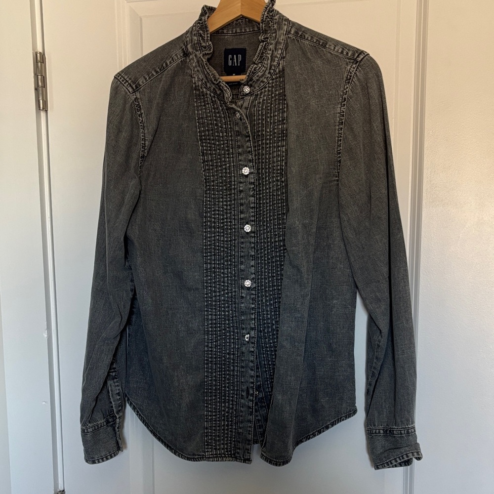 GAP Gray Textured Long Sleeve Blouse